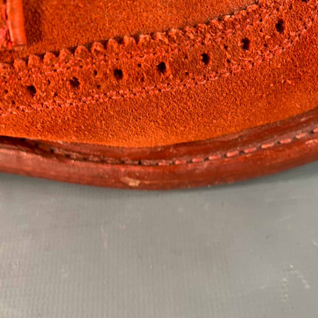 FLORSHEIM by DUCKIE BROWN Size 10 Orange Perforated Suede Wingtip Ankle Boots