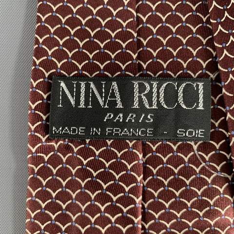NINA RICCI Brown Tan Geometric Silk Tie