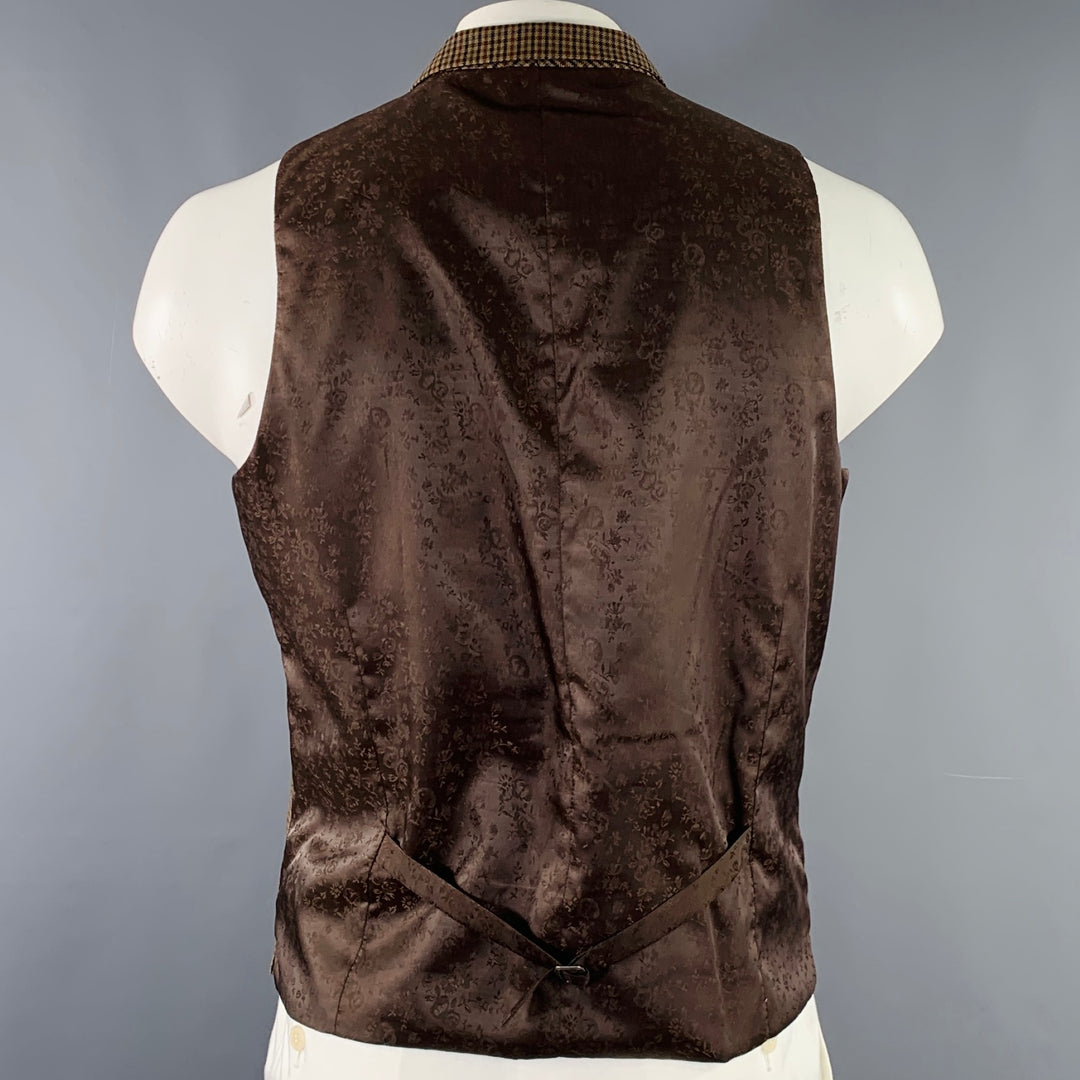 BAR III Size 42 Brown Tan Houndstooth Wool Single Breasted Vest