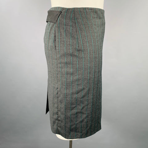 ETRO Size 10 Grey Green Wool Blend Stripe Pencil Knee Length Skirt