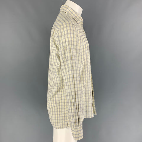 ERMENEGILDO ZEGNA Size M Yellow Blue Plaid Cotton Linen Long Sleeve Shirt