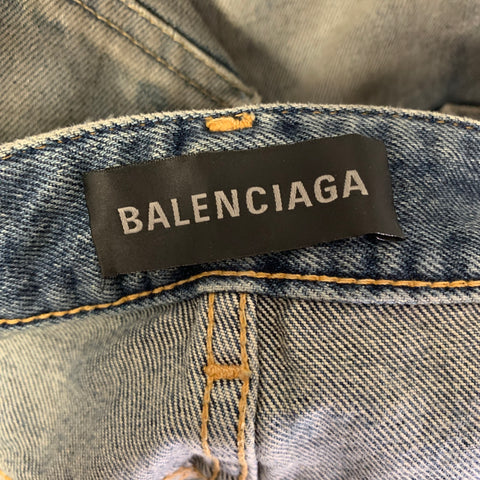 BALENCIAGA Size 2 Blue Mud Wash Cotton Denim Maxi Skirt