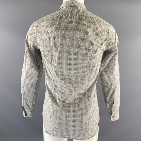 JIL SANDER Size S Grey Black Geometric Pointed Collar Long Sleeve Shirt