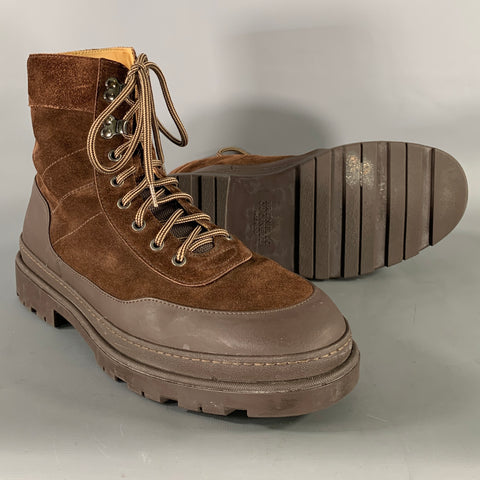 BRUNELLO CUCINELLI Size 10.5 Brown Beige Suede Lace Up Boots