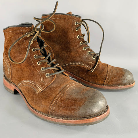 FRYE Size 10.5 Brown Roughout Leather Lace-Up Boots