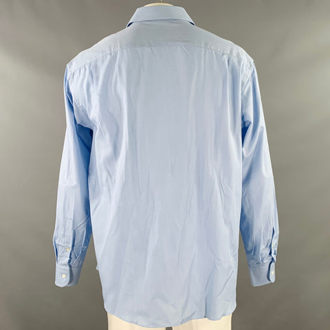 ERMENEGILDO ZEGNA Size L Blue Cotton Spread Collar Long Sleeve Shirt