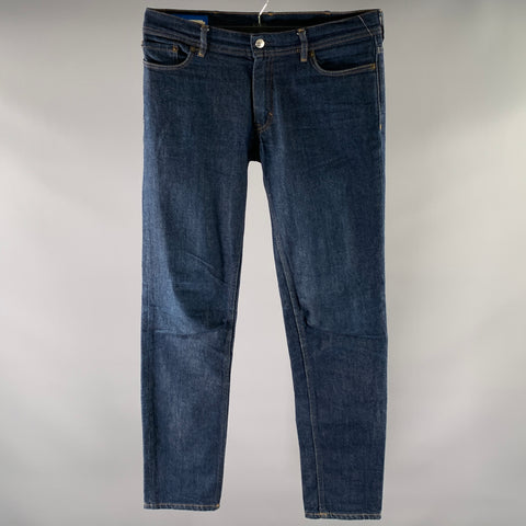ACNE Size 31 Navy Indigo Contrast Stitch Cotton Slim Fit Jeans
