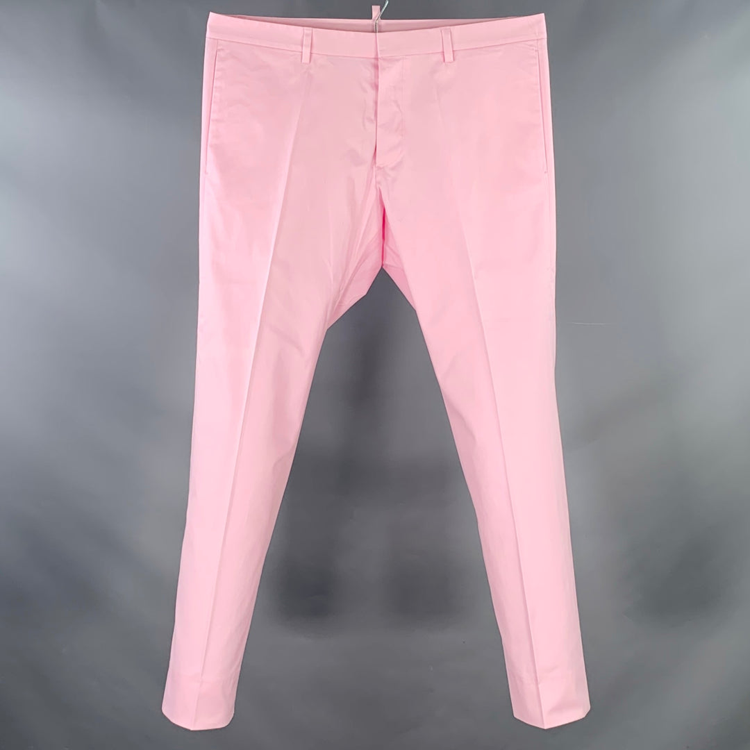 DSQUARED2 Size 34 Pink Twill Cotton Blend Flat Front Tapered Button Fly Dress Pants
