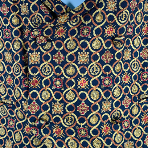 SALVATORE FERRAGAMO Size L Black Gold Print Silk Vest