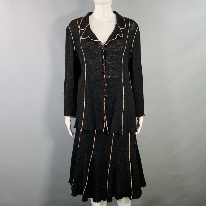 OKW Size S Black Gold Wool Stripe Midi Skirt Suit
