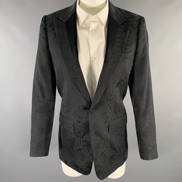 DIOR HOMME Chest Size Black Floral Polyester Blend Tuxedo Sport Coat