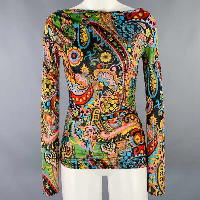 ETRO Size S Multi Color Viscose Blend Paisley Draped Neck Casual Top