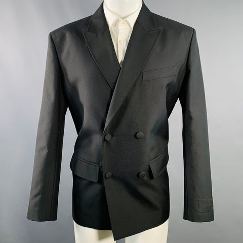 VALENTINO Size 38 Black Polyester Double Breasted Peak Lapel Sport Coat