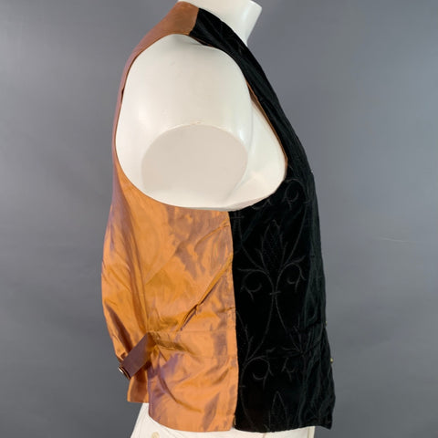FAVOURBROOK Size 42 Black Gold Embroidery Velvet Button Up Vest