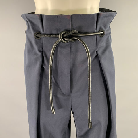 PHILLIP LIM Size 6 Navy Black Cotton Polyamide Trouser Belted Pants