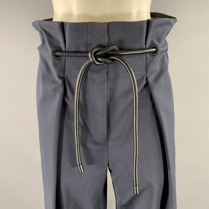 PHILLIP LIM Size 6 Navy Black Cotton Polyamide Trouser Belted Pants