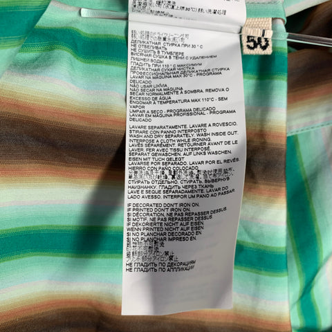MARNI Size M Green Brown Stripe Cotton One Pocket Short Sleeve Camp Shirt