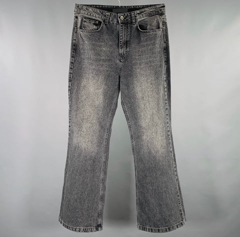 FLANEUR Size 32 Grey Distressed Cotton High Waisted Wide Leg Jeans