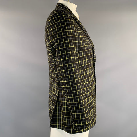 PAUL SMITH Chest Size 40 Black Yellow Plaid Wool Notch Lapel Sport Coat