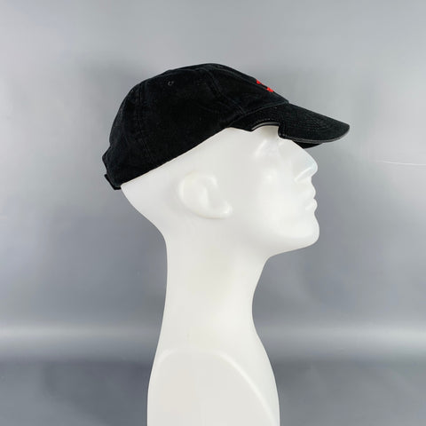 BALENCIAGA Size L Black Red Logo Cotton Baseball Cap Hat