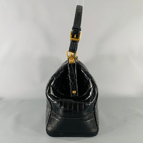 RALPH LAUREN COLLECTION Black Gold Alligator Doctor Handbag