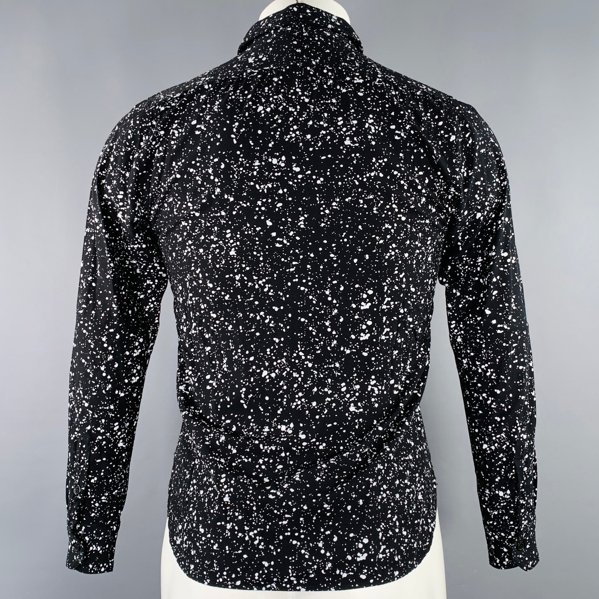 SAINT LAURENT Size S Black White Paint Splatter Cotton Long Sleeve