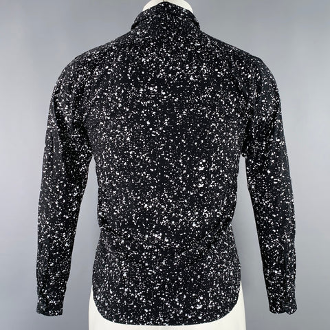 SAINT LAURENT Size S Black White Paint Splatter Cotton Long Sleeve Shirt