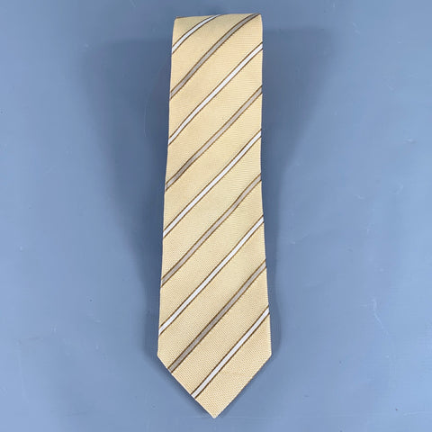 ERMENEGILDO ZEGNA Yellow Taupe Diagonal Stripe Textured Silk Tie