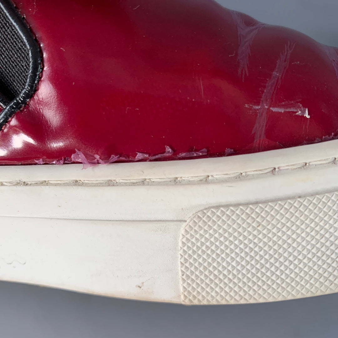 CELINE Size 8.5 Burgundy White Patent Leather Slip On Sneakers