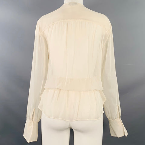 VINCE Size M Cream Silk Chiffon Ruffled Elastic Waistband Casual Top