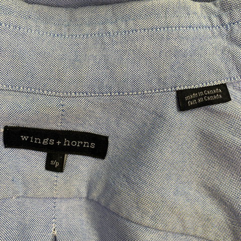 WINGS and HORNS Size S Blue Oxford Cotton One Pocket Long Sleeve Shirt