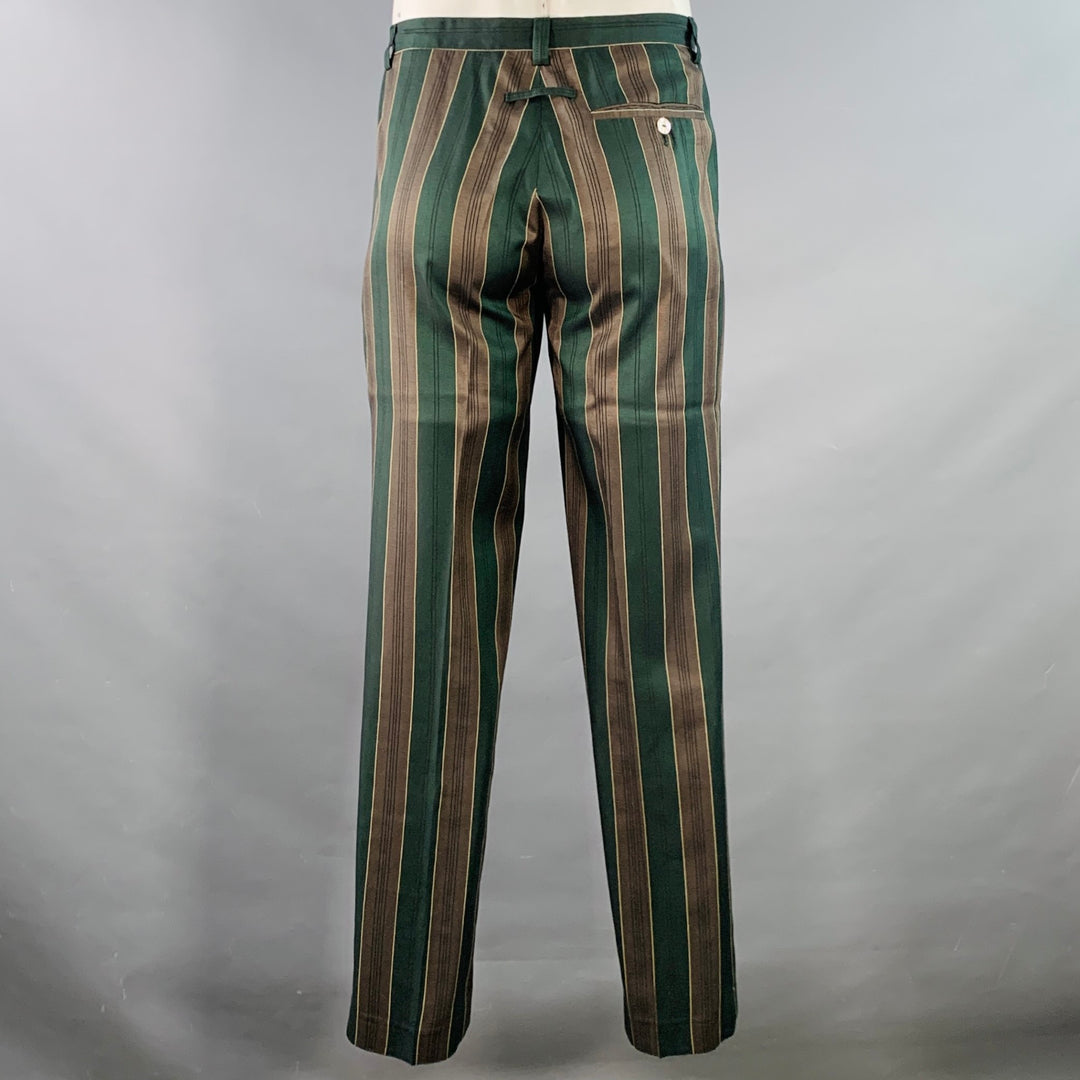 JEAN PAUL GAULTIER Size L Green Brown Stripe Sleeveless One Pocket Tie Suit