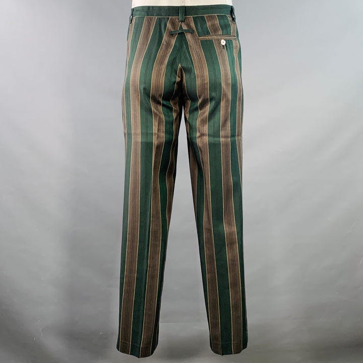 JEAN PAUL GAULTIER Size L Green Brown Stripe Sleeveless One Pocket Tie Suit