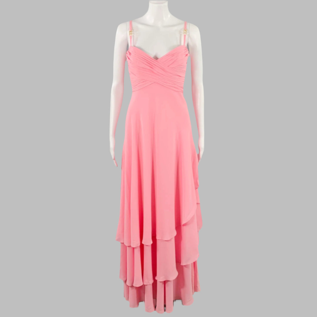 ESCADA COUTURE Size 2 Pink Gold Silk Ruched Layered Evening Gown