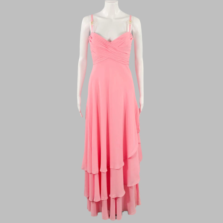 ESCADA COUTURE Size 2 Pink Gold Silk Ruched Layered Evening Gown