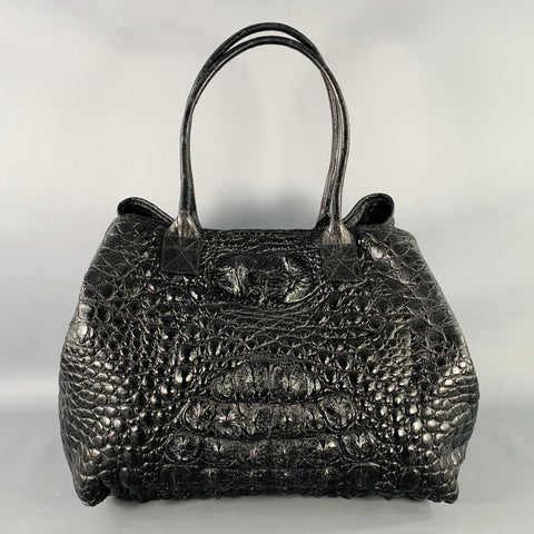 GENUINE CROCODILE SKIN XL Black Crocodile Leather Tote Handbag