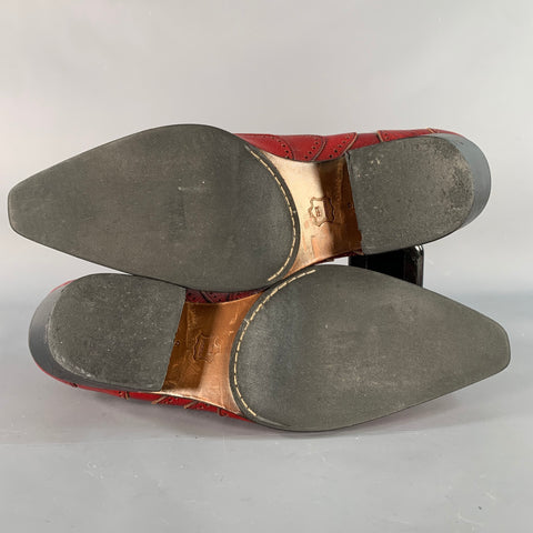 JOHN FLUEVOG Size 9 Red Lizard Embossed Leather Wingtip Chunky Heeled Loafers