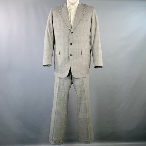 O'CONNELL'S Size 42 Long Black White Plaid Wool Notch Lapel Suit