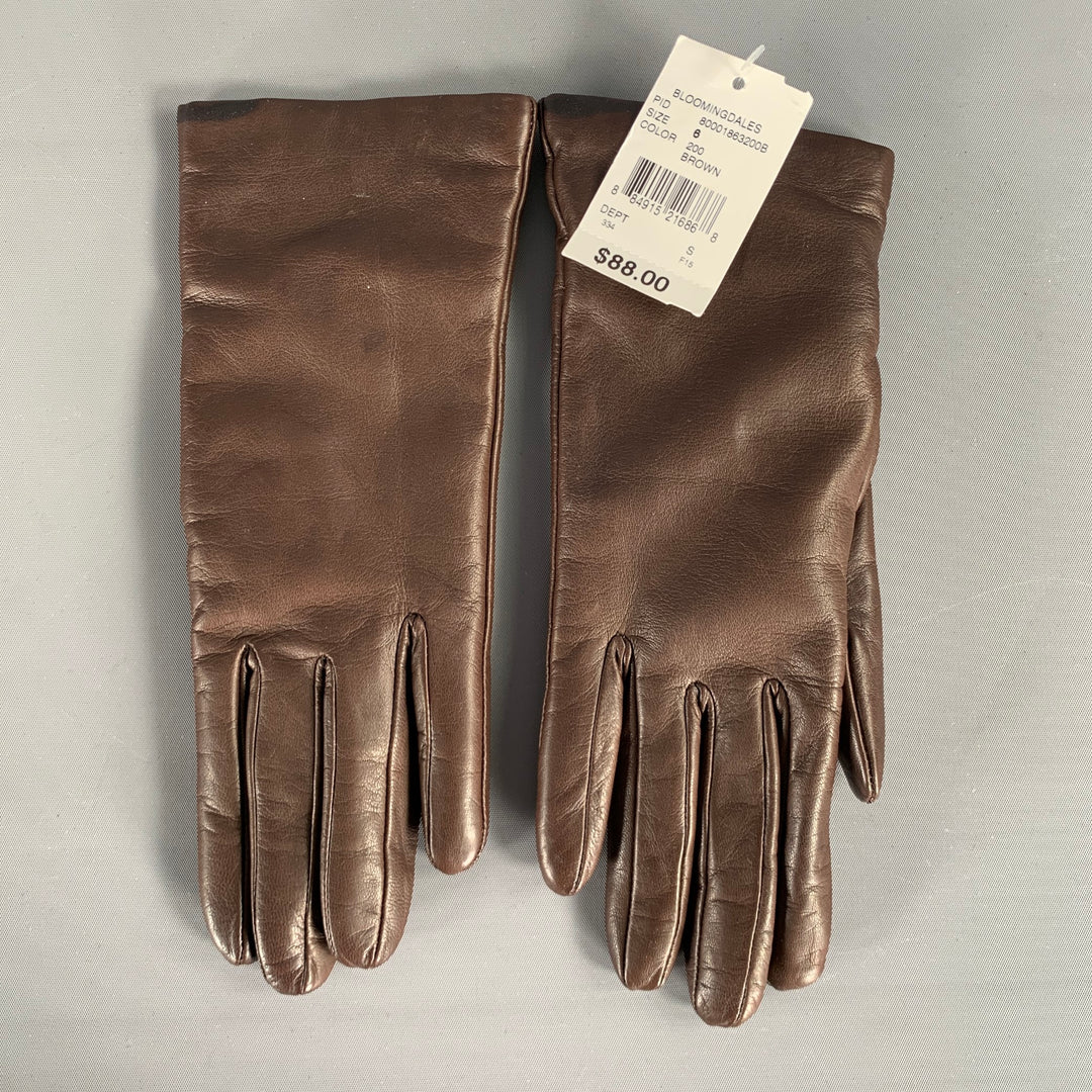 BLOOMINGDALE'S Size 6 Brown Leather Cashmere Gloves
