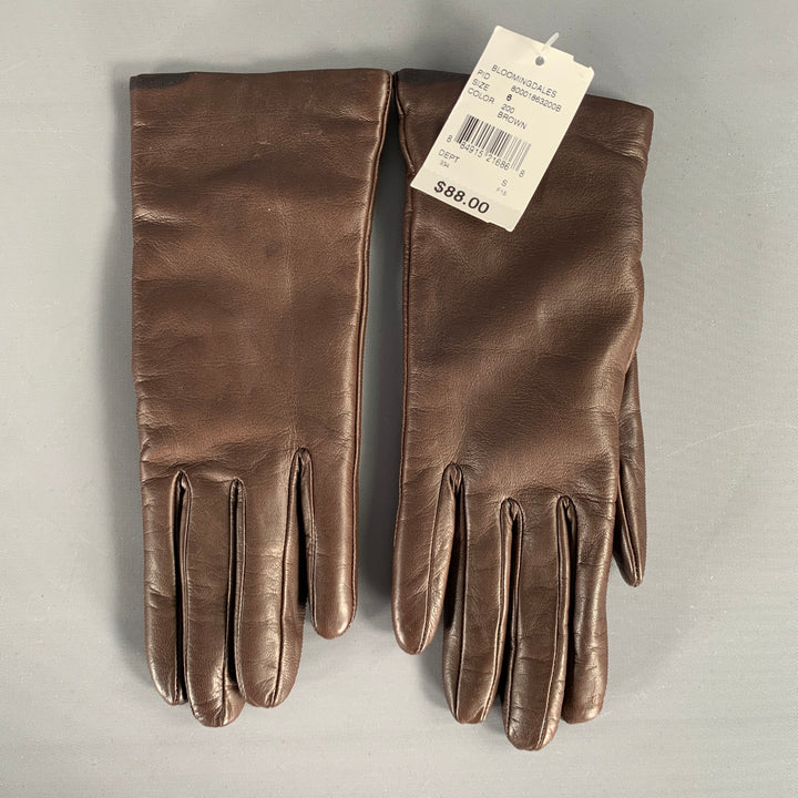 BLOOMINGDALE'S Size 6 Brown Leather Cashmere Gloves