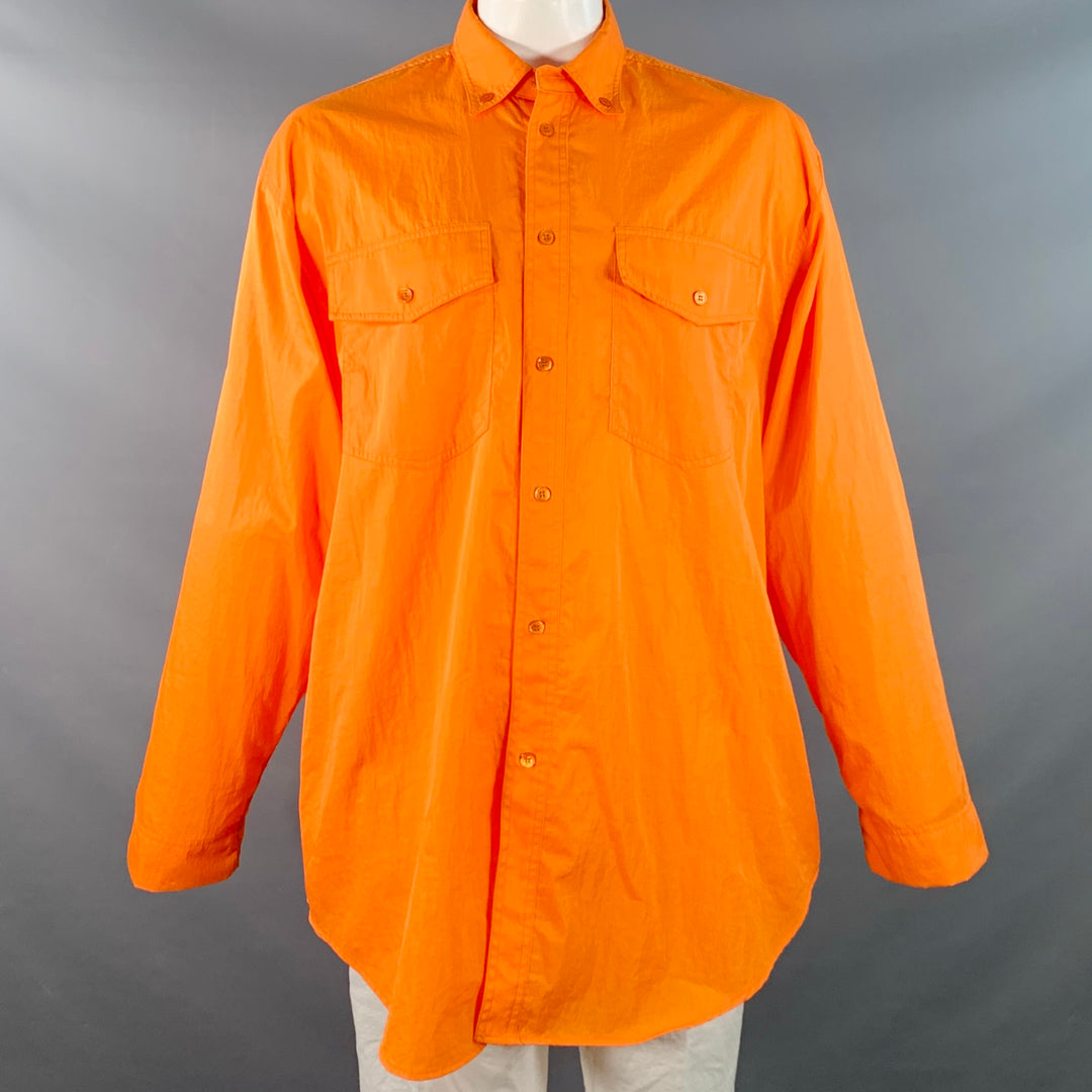 FRANKIE SHOP Size L Orange Polyester Button Down Collar Oversized Long Sleeve Shirt