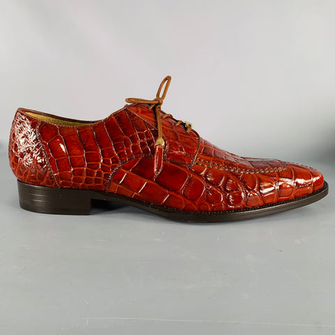 BELVEDERE Size 9 Brown Alligator Leather Derby Lace-Up Shoes