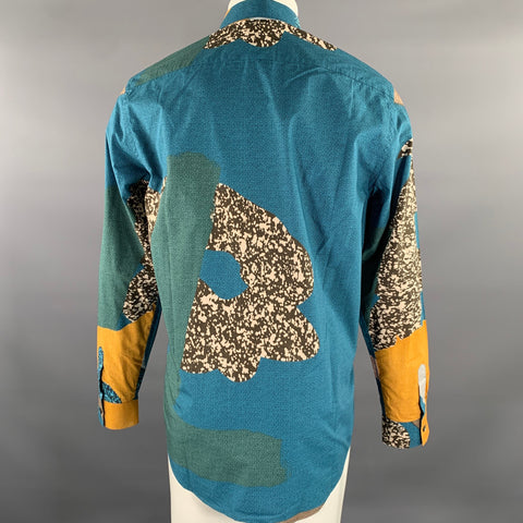 PAUL SMITH Size L Teal Mustard Geometric Cotton Long Sleeve Shirt