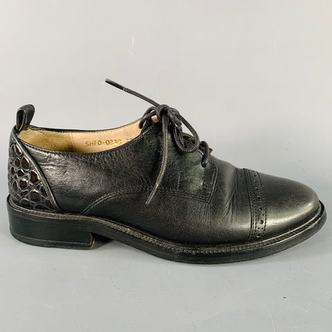 3.1 PHILLIP LIM Size 6 Black Textured Leather Cap Toe Lace-Up Derby Flats