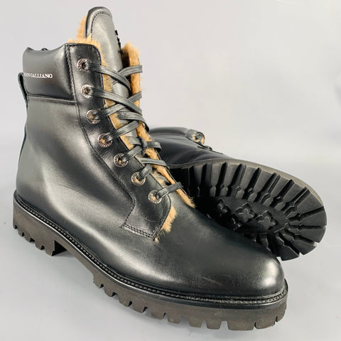 JOHN GALLIANO Size 10 Black Leather Lace-Up Boots