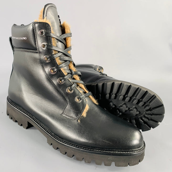 JOHN GALLIANO Size 10 Black Leather Lace-Up Boots