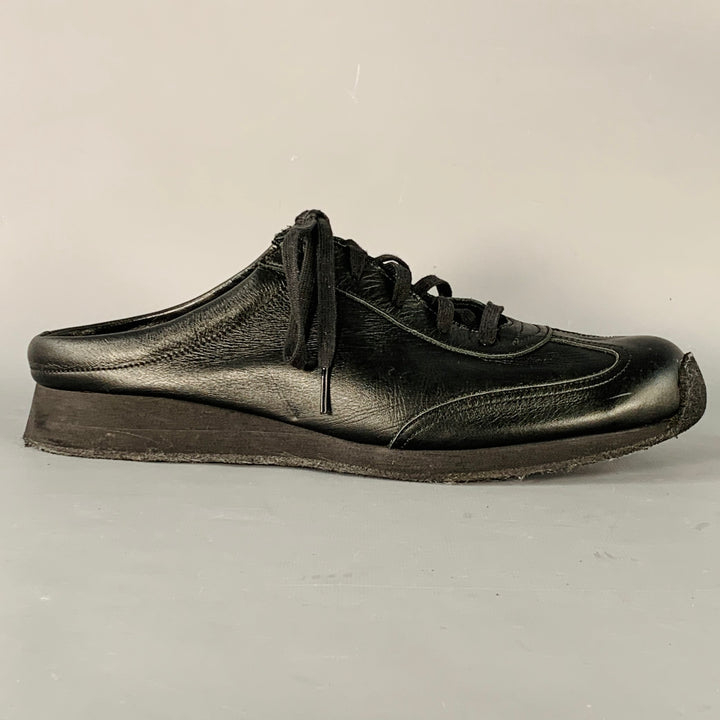 YOHJI YAMAMOTO Size 11 Black Open Back Leather Slip On Sneakers