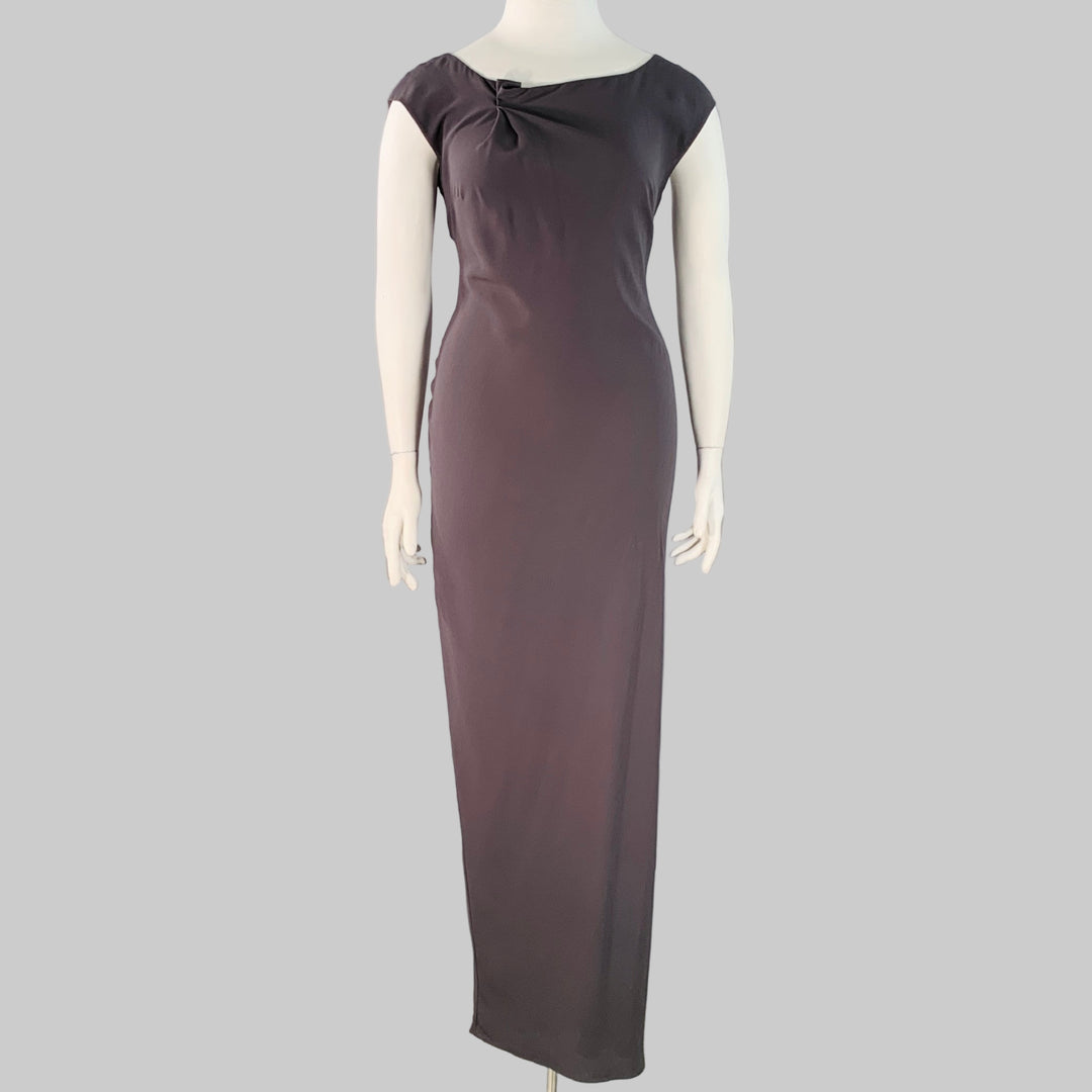 BRUNELLO CUCINELLI Size XL Grey Charcoal Silk Sleeveless Long Evening Gown BRUNELLO CUCINELLI Size XL Grey Charcoal Silk Sleeveless Long Evening Gown