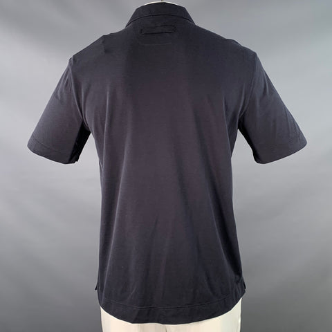 ERMENEGILDO ZEGNA Size 42 Navy Silk Cotton Half Placket Polo