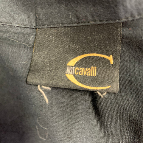 JUST CAVALLI Size 42 Black Gold Embroidery Metal Long Sleeve Shirt